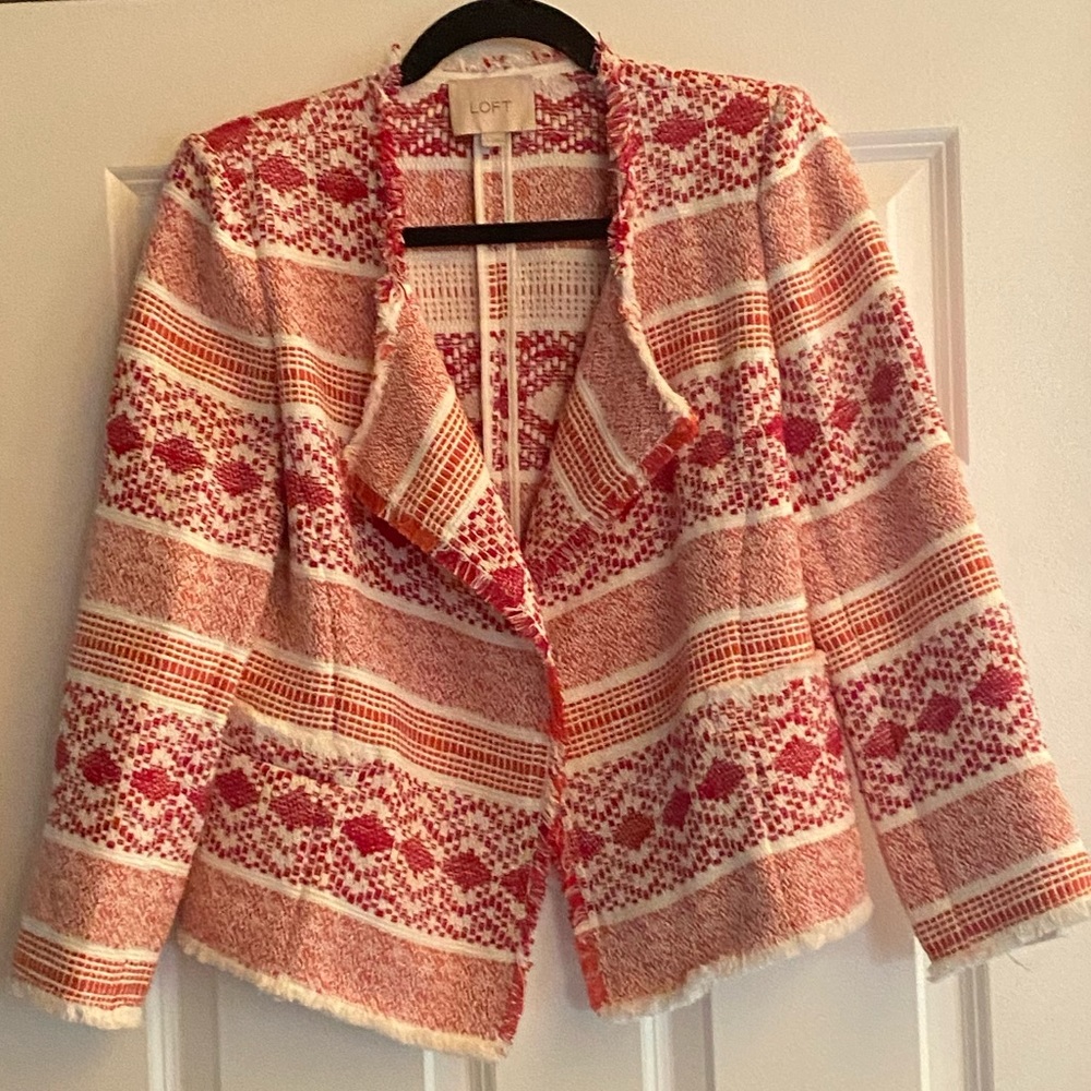 NWOT LOFT Aztec Open Front Jacket, size 4